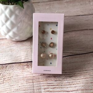 3 Pairs Assorted Stud Rose Gold Earrings Set